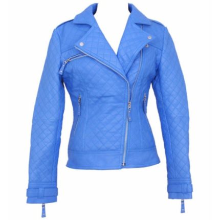 Women's Perfecto  Quilted Blue Genuine Leather Jacket ZILG-135